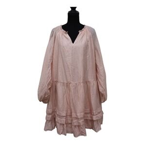 Old Navy Tiered Mini Dress Womens 2X Peach Excellent Ruffle Split Neck Delicate